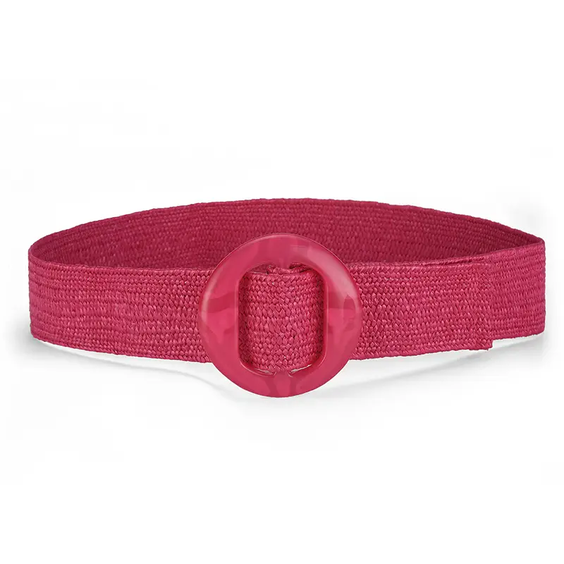 Pink Straw Round Buckle Belt for Women - Image 3