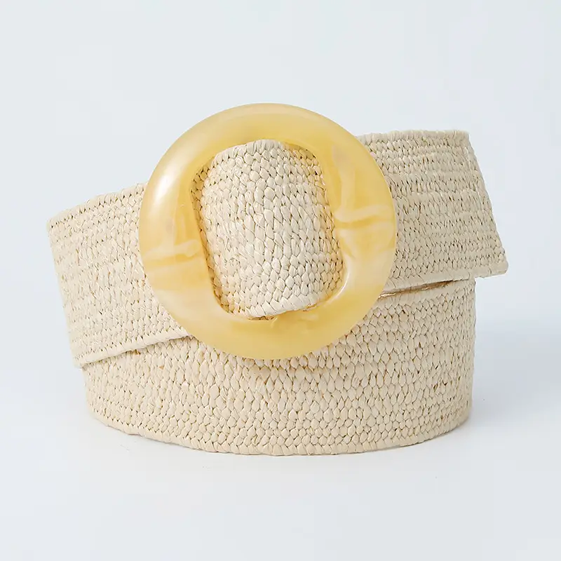 Pink Straw Round Buckle Belt for Women - Image 4
