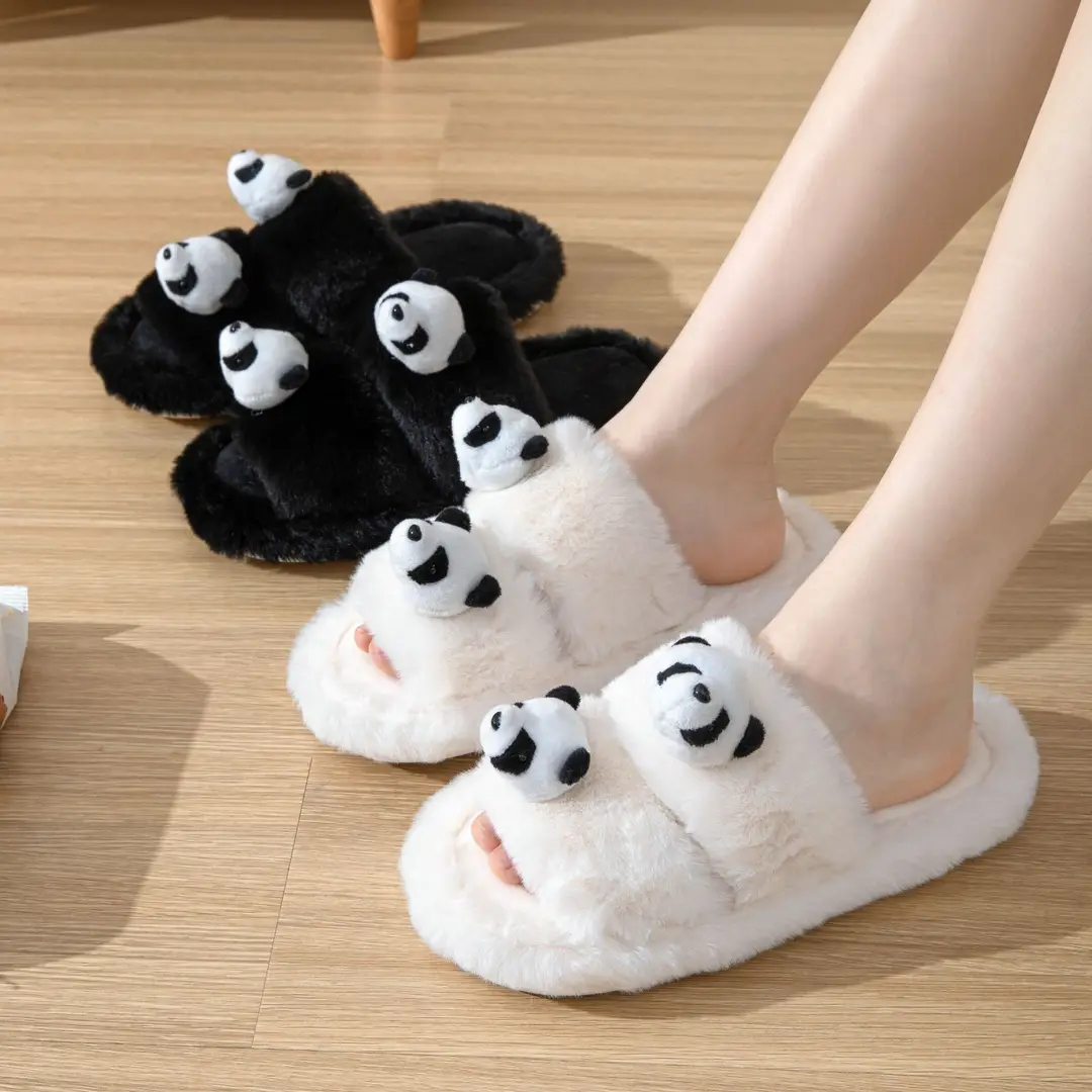 Cross-border Amazon Parallel Bars Panda Cotton Slippers Women Home Indoor Plush Slippers ins Fluffy Slippers Women Wholesale - Image 4