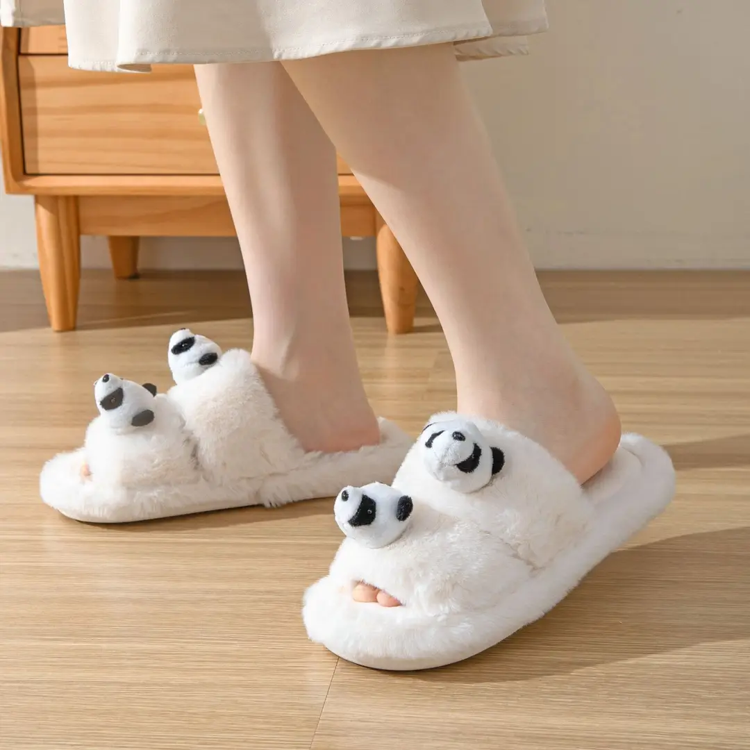 Cross-border Amazon Parallel Bars Panda Cotton Slippers Women Home Indoor Plush Slippers ins Fluffy Slippers Women Wholesale - Image 5