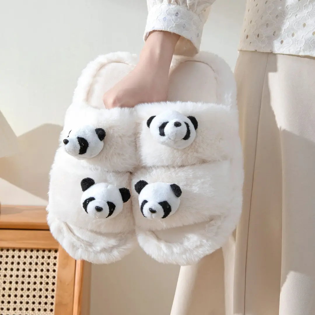 Cross-border Amazon Parallel Bars Panda Cotton Slippers Women Home Indoor Plush Slippers ins Fluffy Slippers Women Wholesale - Image 7