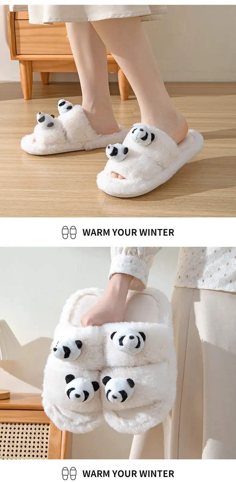 Cross-border Amazon Parallel Bars Panda Cotton Slippers Women Home Indoor Plush Slippers ins Fluffy Slippers Women Wholesale — feature 6