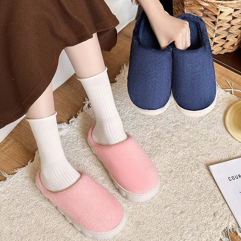 Thick bottom winter solid color couple flannel cotton slippers home indoor warm and comfortable month cotton sops wholesale