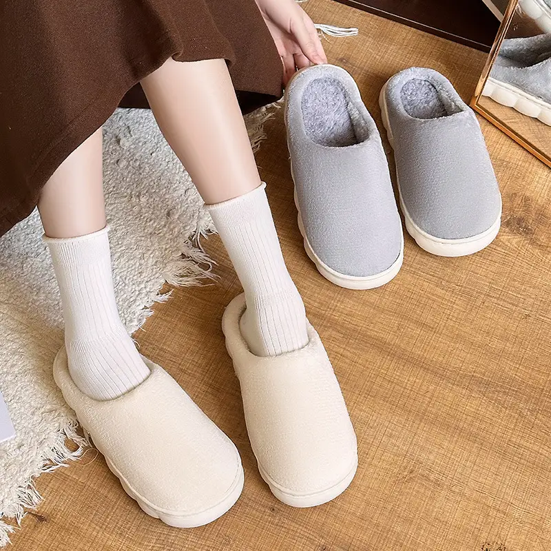 Thick bottom winter solid color couple flannel cotton slippers home indoor warm and comfortable month cotton sops wholesale