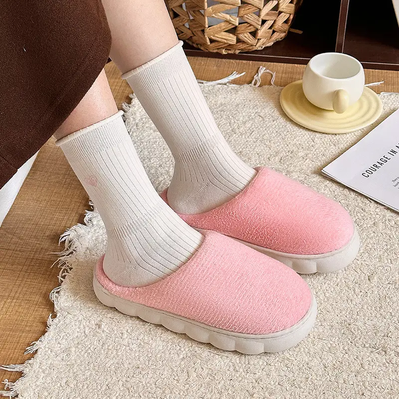 Thick bottom winter solid color couple flannel cotton slippers home indoor warm and comfortable month cotton sops wholesale