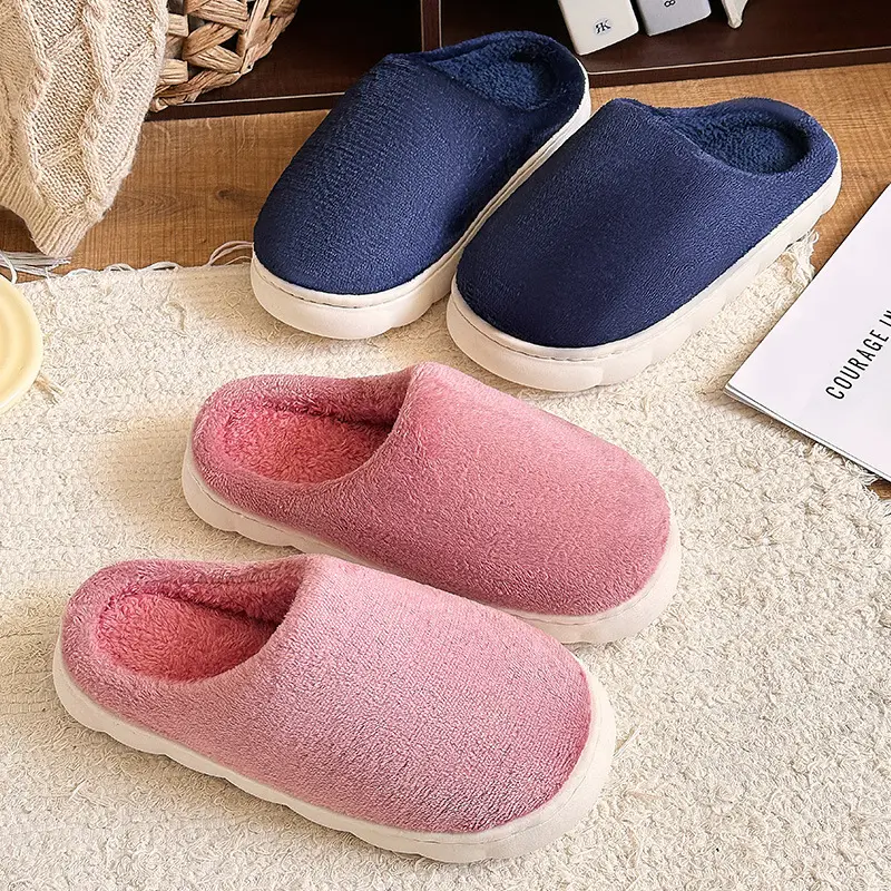 Thick bottom winter solid color couple flannel cotton slippers home indoor warm and comfortable month cotton sops wholesale