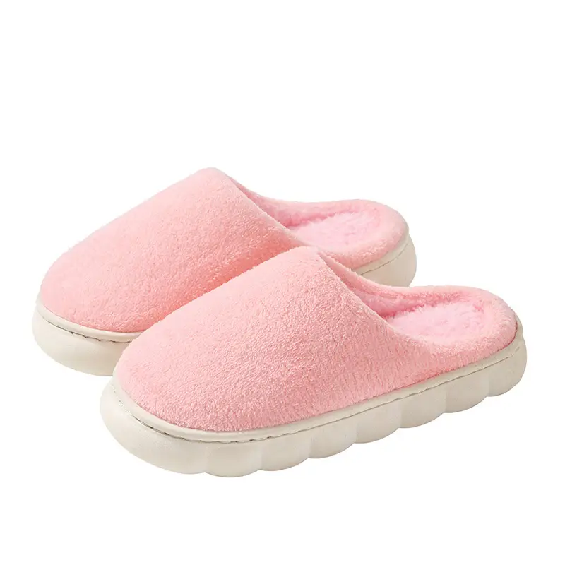 Thick bottom winter solid color couple flannel cotton slippers home indoor warm and comfortable month cotton sops wholesale