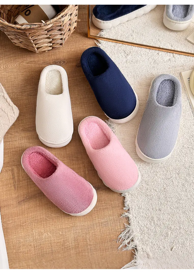 Thick bottom winter solid color couple flannel cotton slippers home indoor warm and comfortable month cotton sops wholesale — feature 10