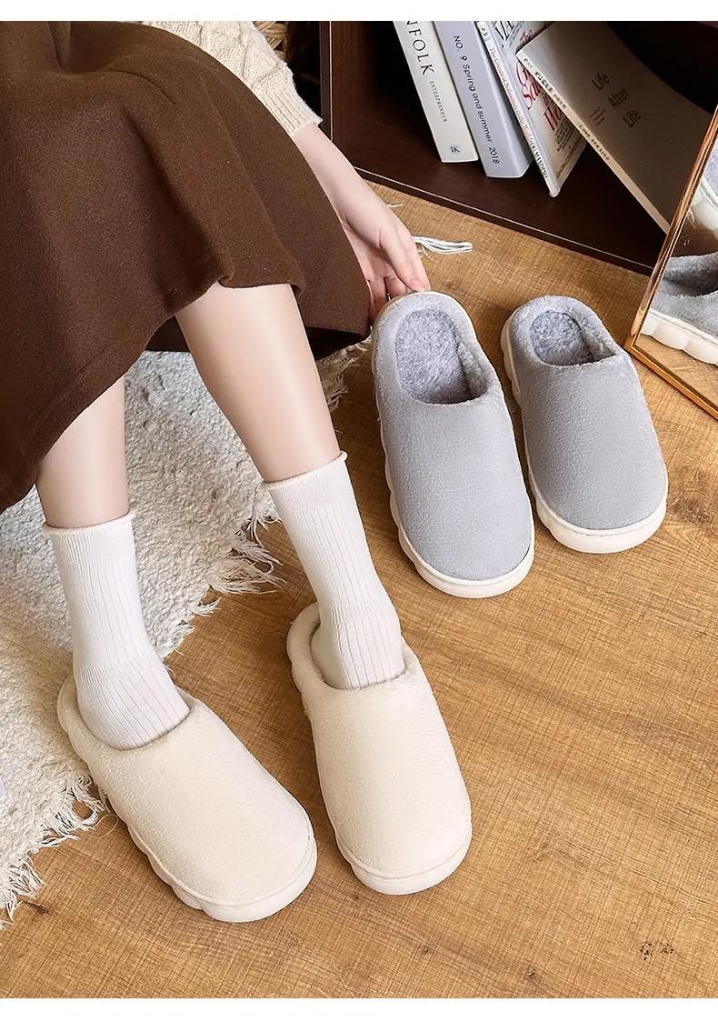 Thick bottom winter solid color couple flannel cotton slippers home indoor warm and comfortable month cotton sops wholesale — feature 11