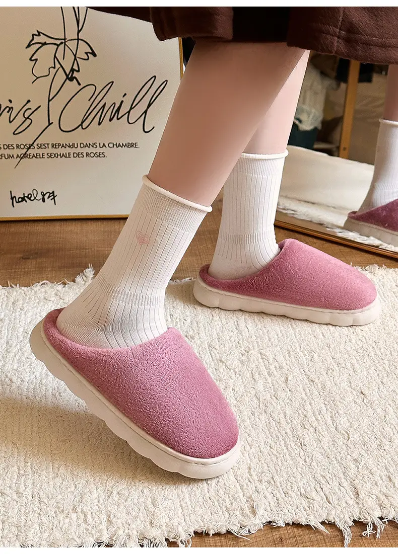 Thick bottom winter solid color couple flannel cotton slippers home indoor warm and comfortable month cotton sops wholesale — feature 12