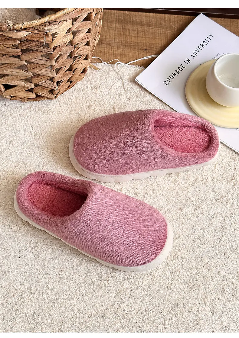 Thick bottom winter solid color couple flannel cotton slippers home indoor warm and comfortable month cotton sops wholesale — feature 13