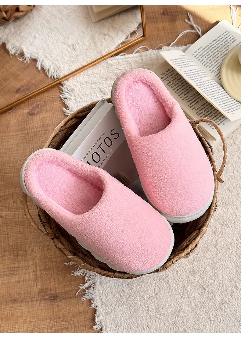 Thick bottom winter solid color couple flannel cotton slippers home indoor warm and comfortable month cotton sops wholesale — feature 15
