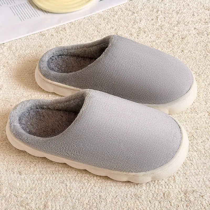 Thick bottom winter solid color couple flannel cotton slippers home indoor warm and comfortable month cotton sops wholesale