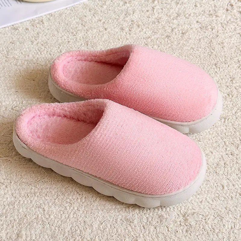 Thick bottom winter solid color couple flannel cotton slippers home indoor warm and comfortable month cotton sops wholesale