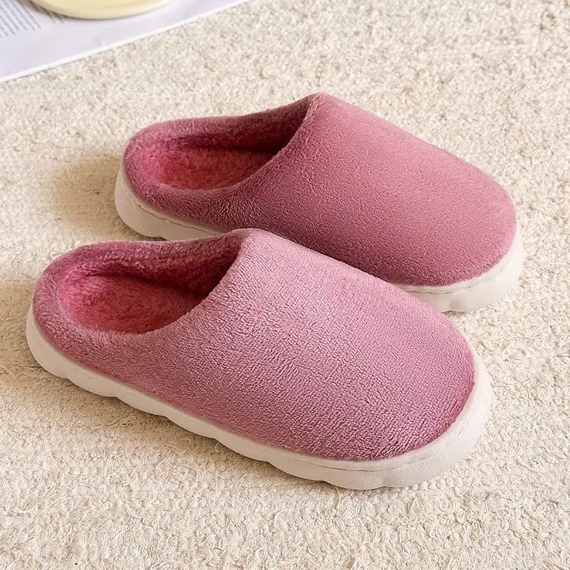 Thick bottom winter solid color couple flannel cotton slippers home indoor warm and comfortable month cotton sops wholesale