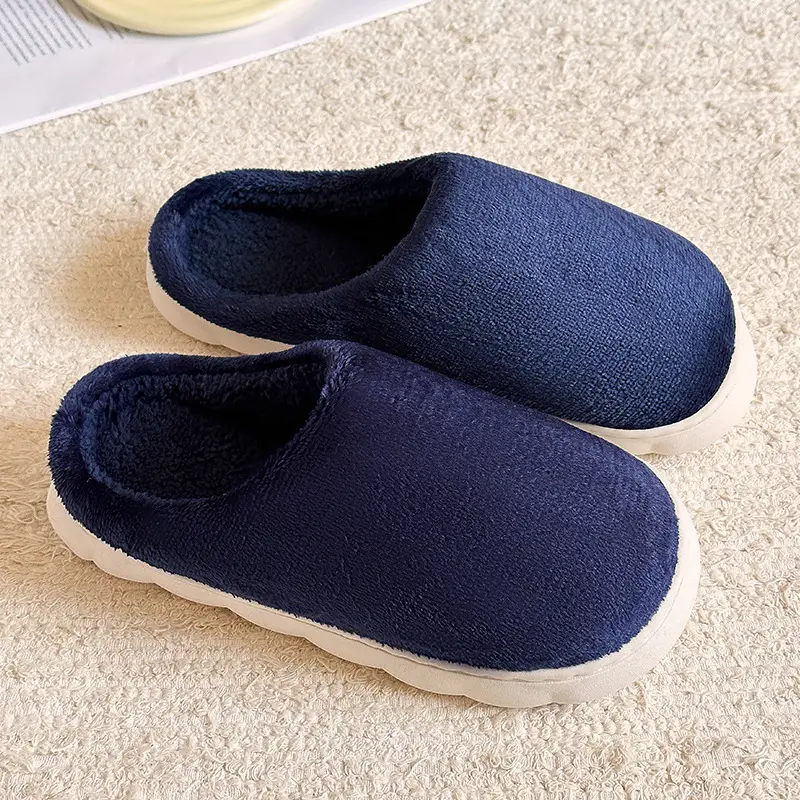 Thick bottom winter solid color couple flannel cotton slippers home indoor warm and comfortable month cotton sops wholesale