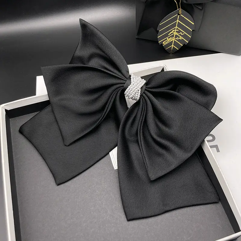 Black Satin Bow Hair Clip for Women 2023 - Image 2