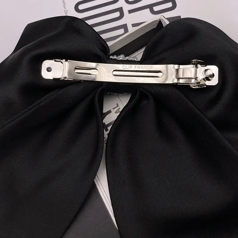 Black Satin Bow Hair Clip for Women 2023 - Image 4