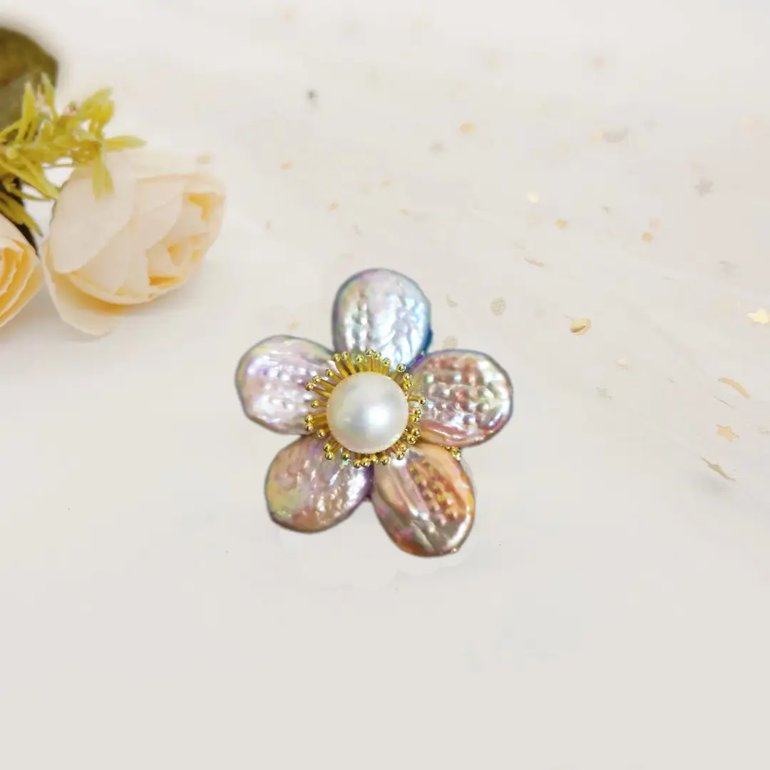 Natural Freshwater Pearl Flower Pin for Women - Image 2