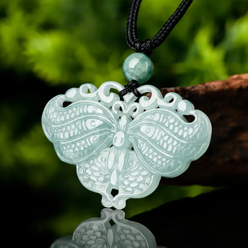 Jade Blue Butterfly Pendant Double Carved Wholesale - Image 3