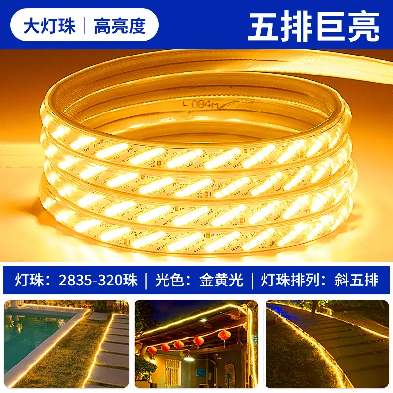Led Light Strip 220V Living Room Home Ceiling Three-Color Soft Light Strip Outdoor Super Bright Self-Adhesive Light Strip Waterproof Line Light