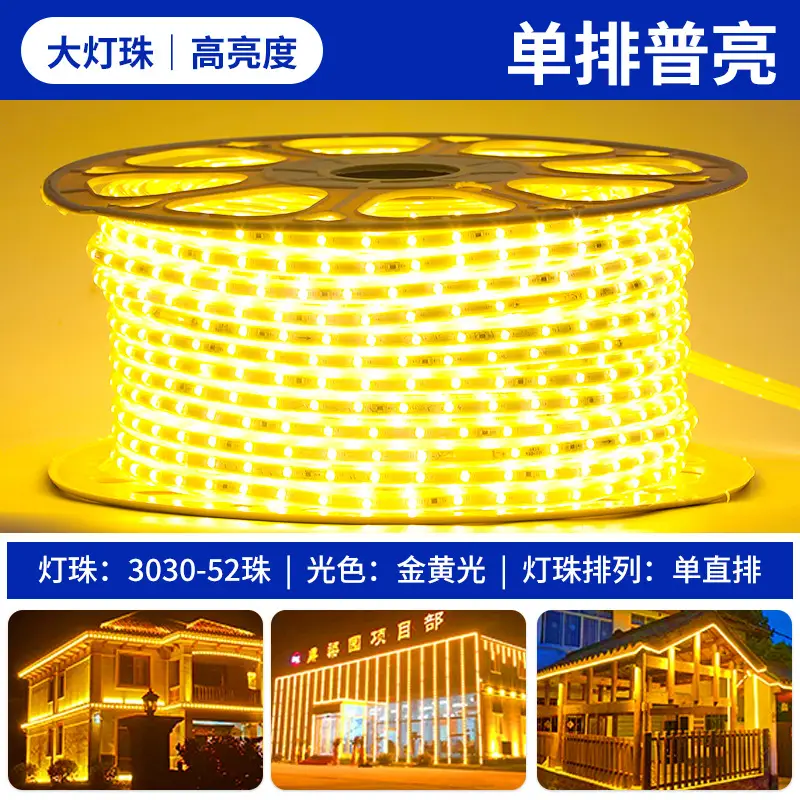 Led Light Strip 220V Living Room Home Ceiling Three-Color Soft Light Strip Outdoor Super Bright Self-Adhesive Light Strip Waterproof Line Light