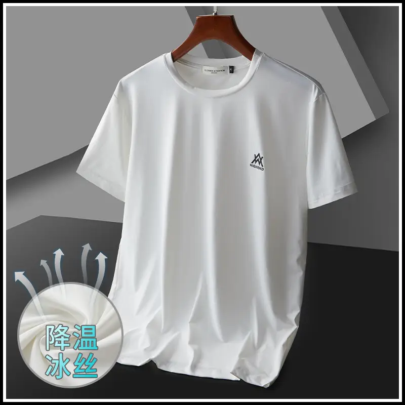 Men Ice Silk T-Shirt Black Short Sleeve - Image 6