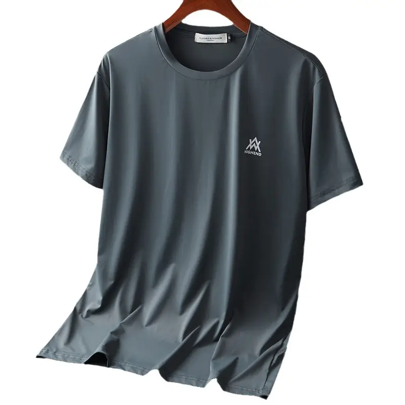Men Ice Silk T-Shirt Black Short Sleeve - Image 9