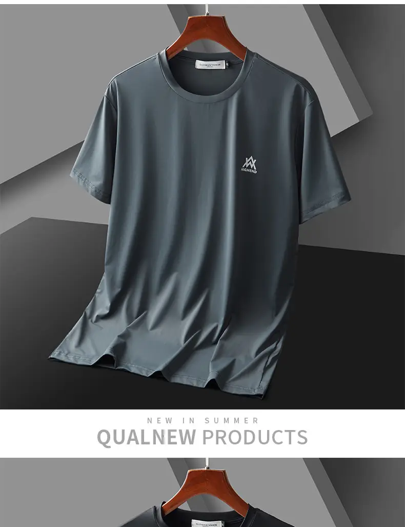 Men Ice Silk T-Shirt Black Short Sleeve — feature 12