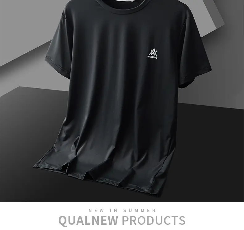 Men Ice Silk T-Shirt Black Short Sleeve — feature 13