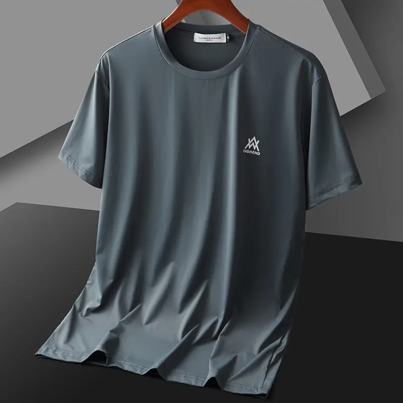Men Ice Silk T-Shirt Black Short Sleeve - Image 2