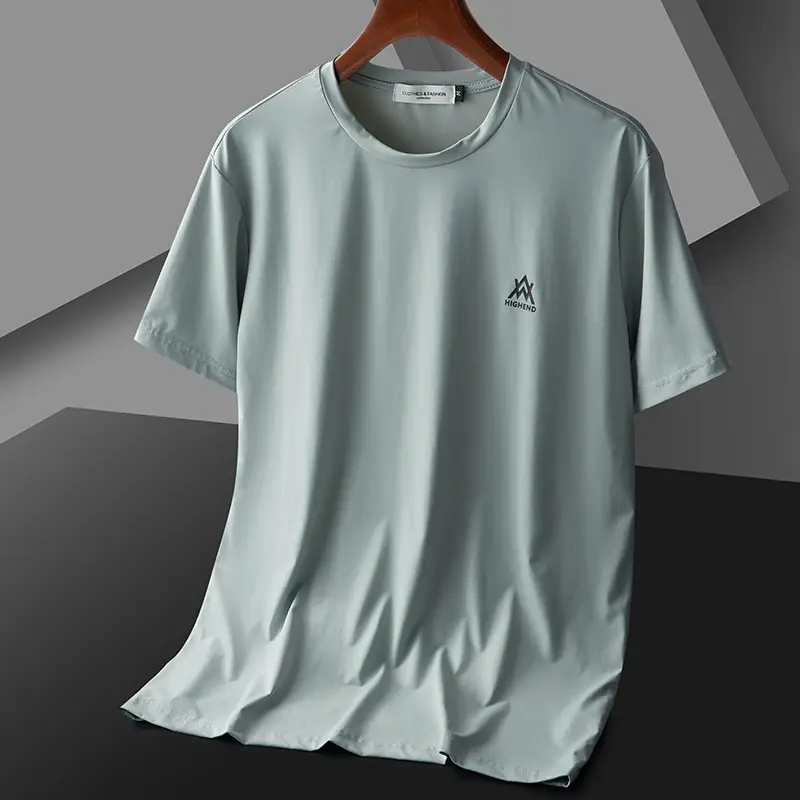 Men Ice Silk T-Shirt Black Short Sleeve - Image 3