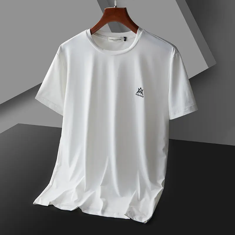 Men Ice Silk T-Shirt Black Short Sleeve - Image 4