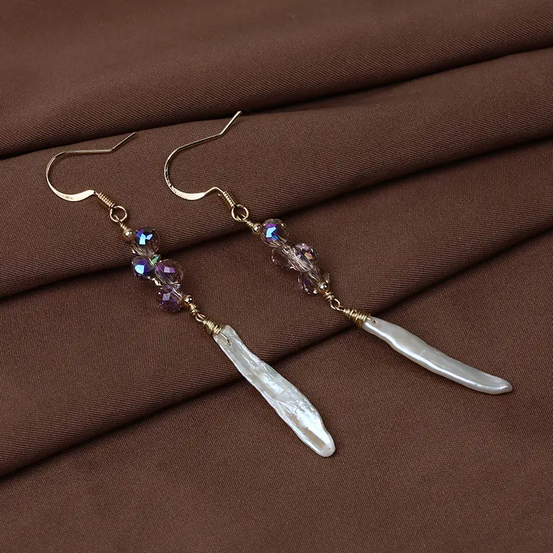 Long Tassel Earrings Baroque Pearl Amethyst Wholesale - Image 3