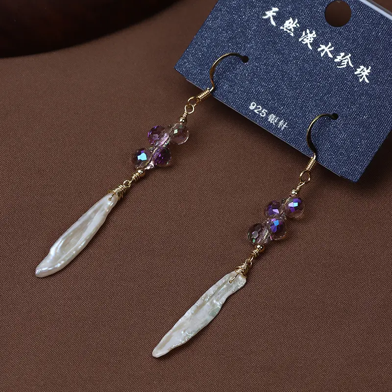 Long Tassel Earrings Baroque Pearl Amethyst Wholesale - Image 5
