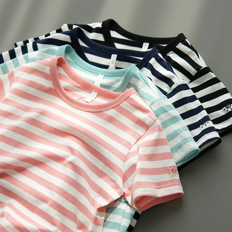 Children Striped Cotton T-Shirt Mint Green Medium - Image 5