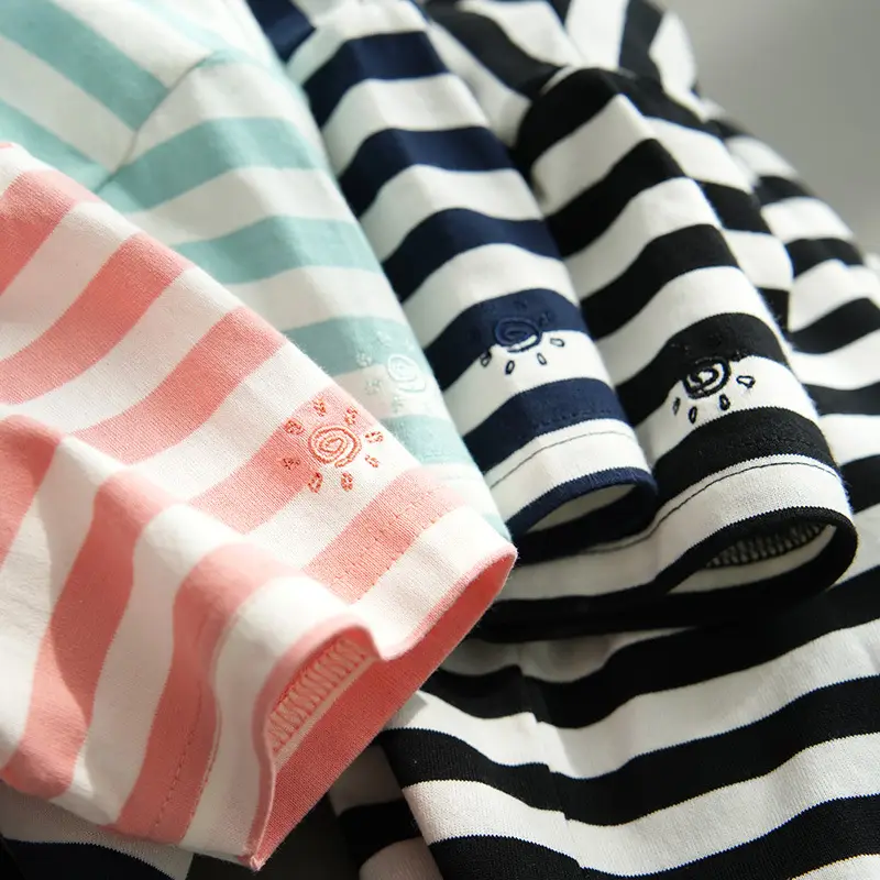 Children Striped Cotton T-Shirt Mint Green Medium - Image 6