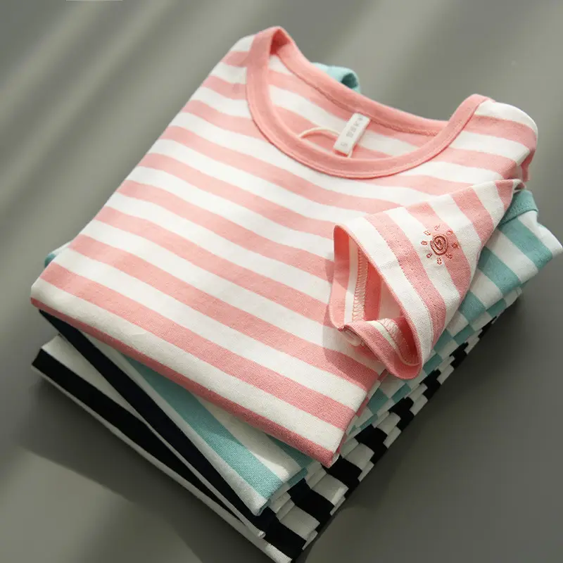 Children Striped Cotton T-Shirt Mint Green Medium - Image 7