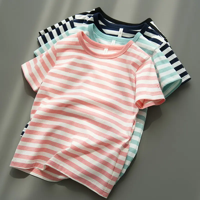 Children Striped Cotton T-Shirt Mint Green Medium - Image 8