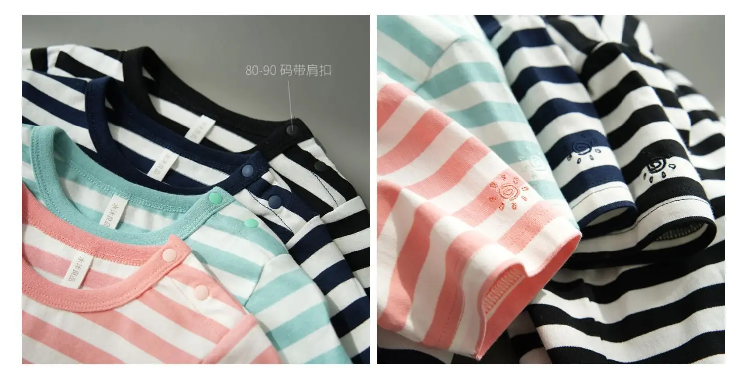 Children Striped Cotton T-Shirt Mint Green Medium — feature 1