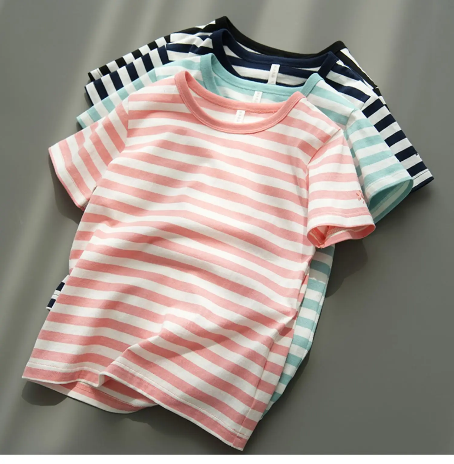 Children Striped Cotton T-Shirt Mint Green Medium — feature 28