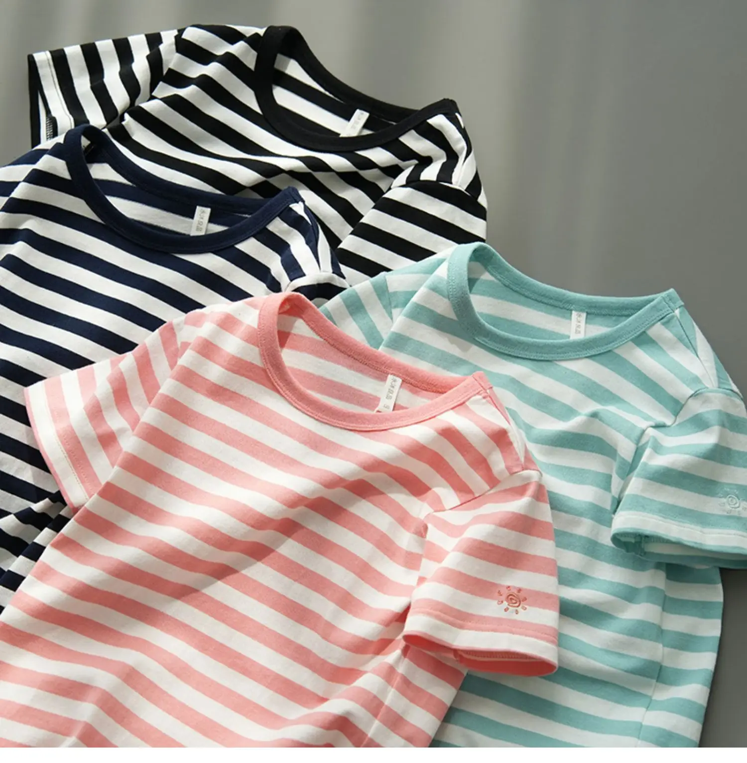Children Striped Cotton T-Shirt Mint Green Medium — feature 29