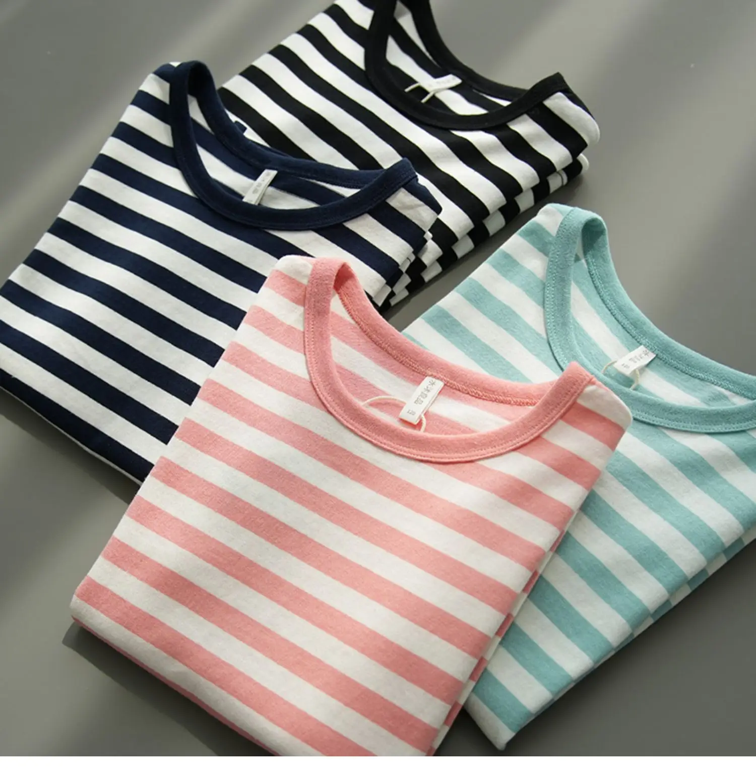Children Striped Cotton T-Shirt Mint Green Medium — feature 31