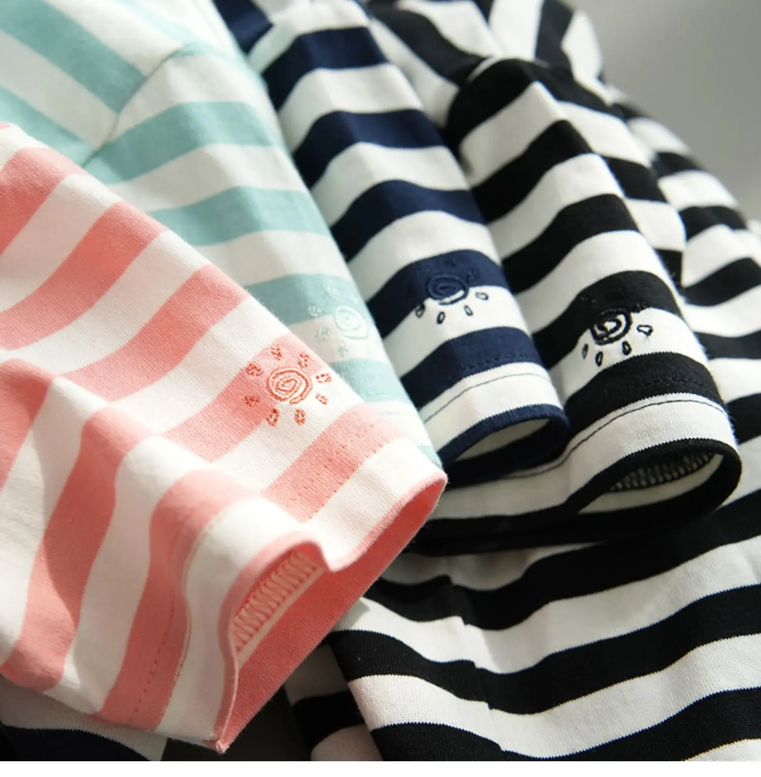 Children Striped Cotton T-Shirt Mint Green Medium — feature 34