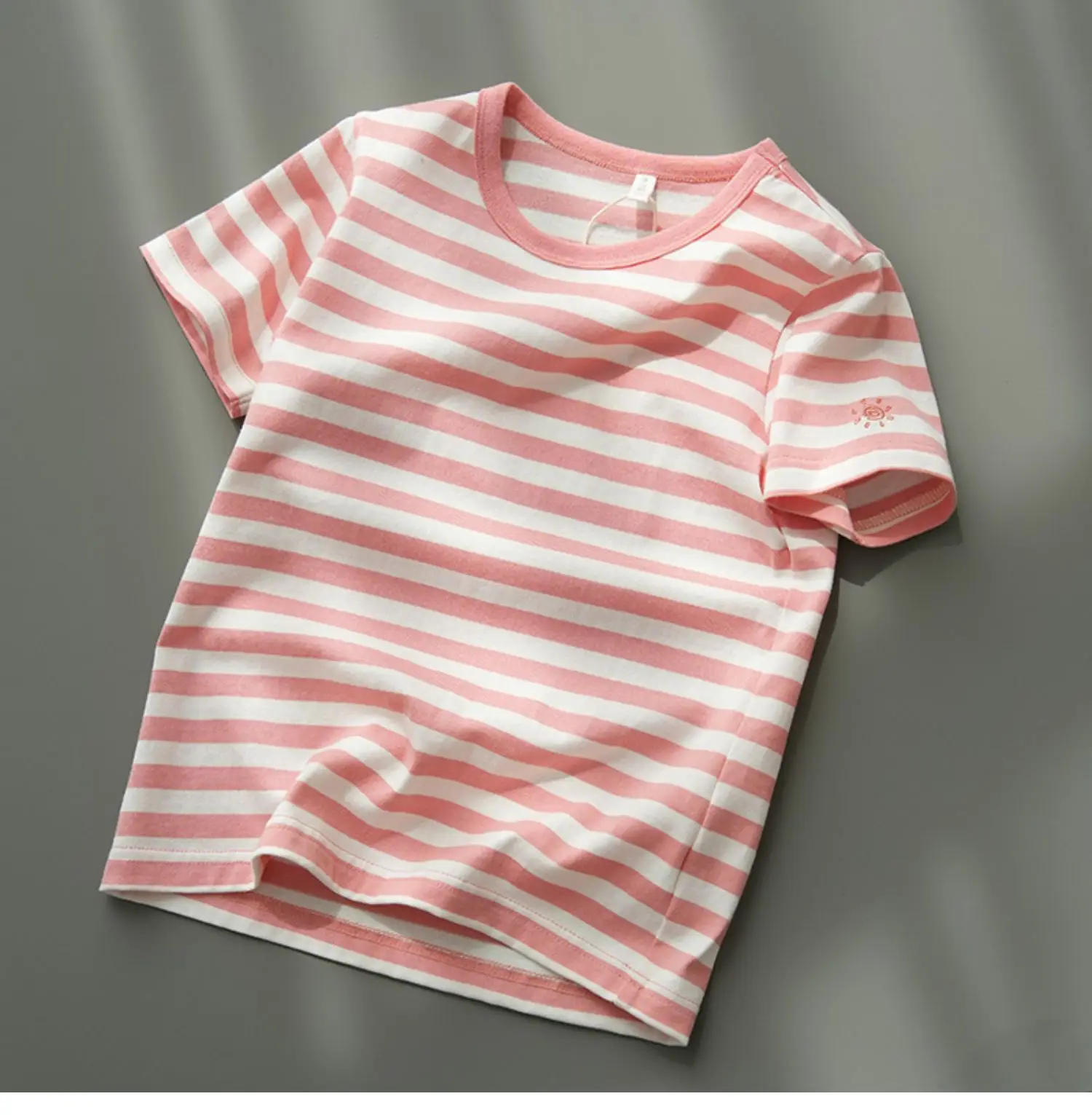 Children Striped Cotton T-Shirt Mint Green Medium — feature 36