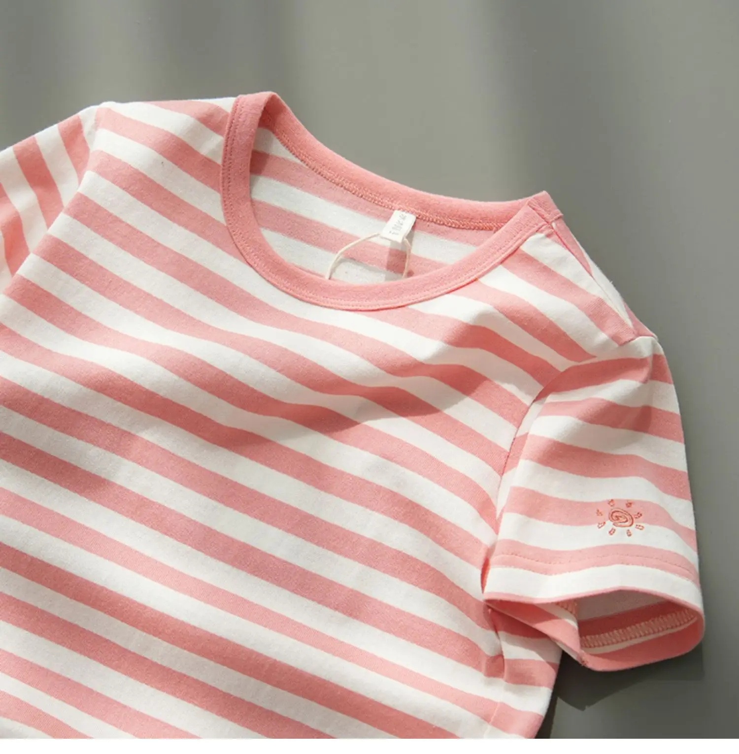 Children Striped Cotton T-Shirt Mint Green Medium — feature 37