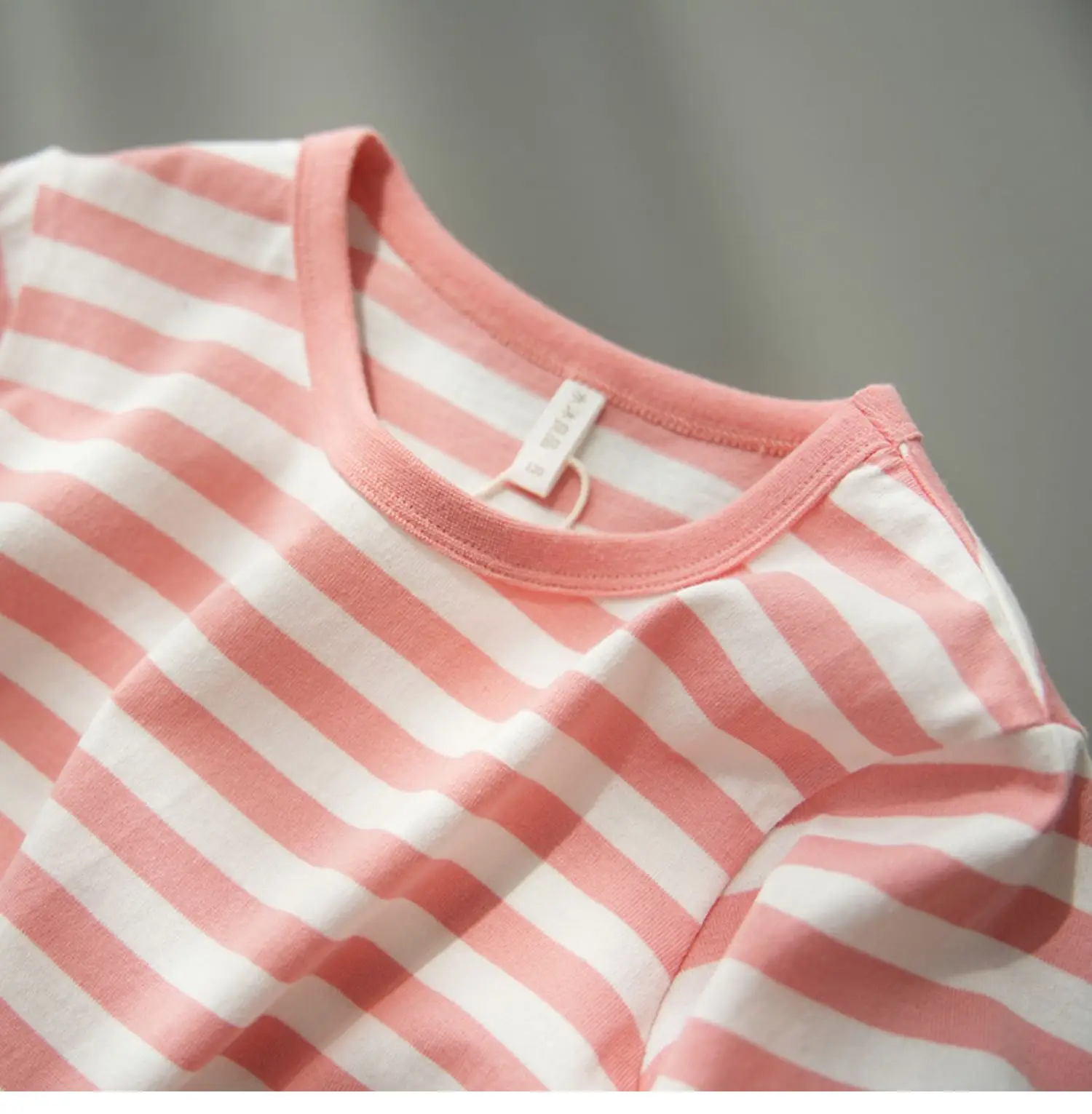 Children Striped Cotton T-Shirt Mint Green Medium — feature 38