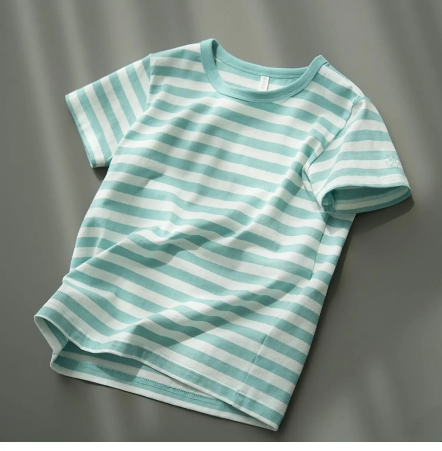 Children Striped Cotton T-Shirt Mint Green Medium — feature 46
