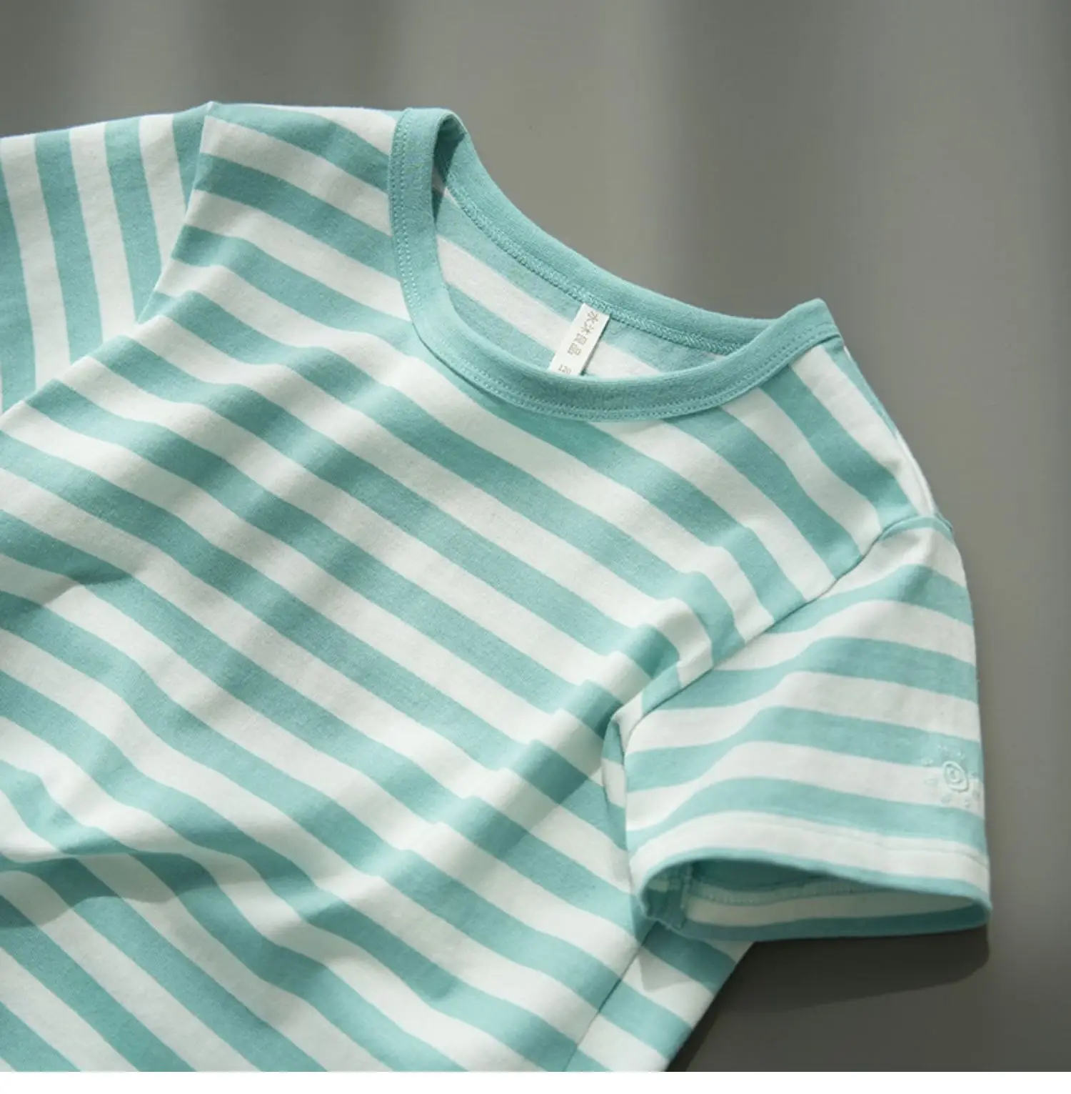 Children Striped Cotton T-Shirt Mint Green Medium — feature 47