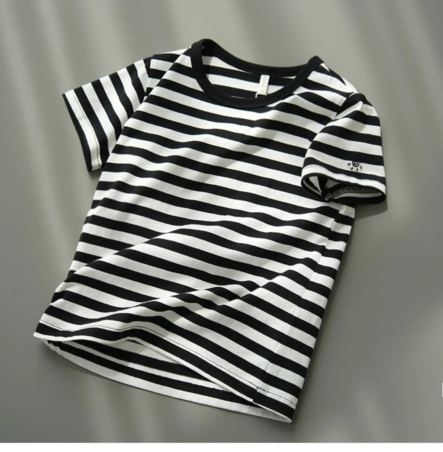 Children Striped Cotton T-Shirt Mint Green Medium — feature 53